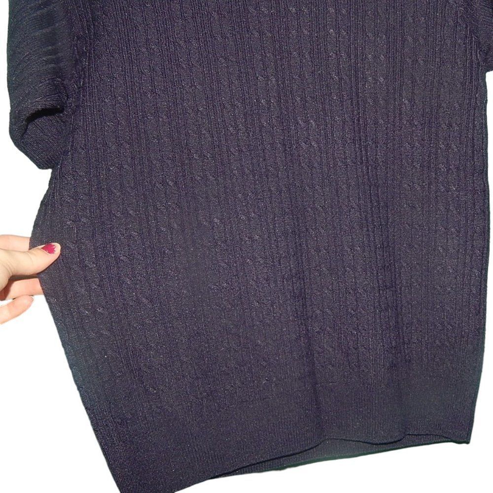 CRYSTAL KOBE women's medium vintage navy blue cable knit mock neck sweater tee - Picture 5 of 8